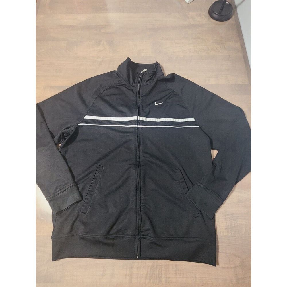 Nike Retro Y2K Black Full Zip White Stripe‎ Swish Logo Track Jacket Men's XL